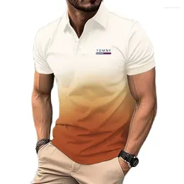 Men's Polos Gradient Polo Shirt Short Sleeve Button Down Collar T-shirt & Summer Street Wear Jogging Top Print TOMNY