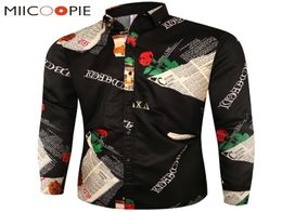 Rose Flower Letter Print Mens Floral Shirts Luxury Causal Camisas Manga Larga Hombre Slim Fit Chinese Black Shirt Men Cloting Y2008464378