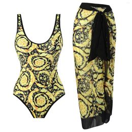 Women's Swimwear 2024 Printed Women One Piece Swimsuit With Beach Skirt Bathers Bathing Swimming Swim Suit Beachwear