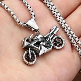 Pendant Necklaces Vintage Unique Motorcycle Necklace For Men Boys Punk Hip Hop Cool Stainless Steel Knight Jewellery Gifts Drop