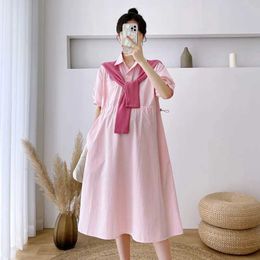 Maternity Dresses Pregnant woman dress pregnant woman lapel dress pregnant woman dress solid color loose knee tight fitting womens summer dress d240520