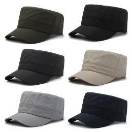 Summer Quick-Drying Breathable Mesh Flat Top Hats For Men Women Adjustable Fisher Military Cap Unique Cadet Army Cap Bone Garros