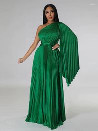 Casual Dresses IDress Elegant Satin Pleated Maxi Dress For Women Evening Party Club Long Sleeveless One Shoulder Floor-Length Night