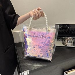 Drawstring Women Bucket Sequin Bag PVC Clear Transparent Shoulder Handbag Travel Crossbody Bags Female Capacity Jelly