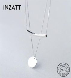 INZATT Real 925 Sterling Silver Layer Chain Geometric Round Disc Bent Pipe Choker Pendant Necklace For Women Party FINE Jewelry2889678976