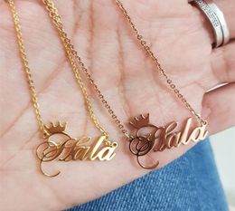 Friends Gift Personalised Name Necklace Women BFF Jewellery Custom Cursive Crown Choker Femme Rose Gold Collier5334370