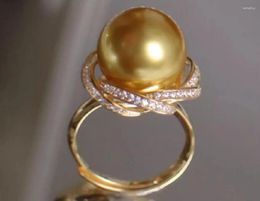 Cluster Rings 9-10mm Genuine Natural South Sea Golden S925 Sterling Silver Luxury Pearl Ring Holder Opening