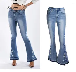 Women's Jeans Slim Women's Embroidered Denim Flare Pants Mid Waist Elegant Washed Wide Leg Trousers Fashion Bottoms Vintage Clothing