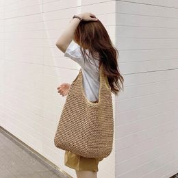 Fashion Straw Women Shoulder Bags Paper Woven Female Handbags Large Capacity Summer Beach Casual Tote Purses 240508