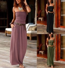 Womens Bandeau Holiday Off Shoulder Long Dress Ladies Summer Solid Maxi Dress Solid Dress Summer New Fashion Dresses Party9434591