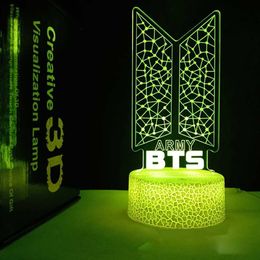 Lamps Shades BTS Bann Boys 3D LED Night Light small colorful 16-color light battery USB plug-in electric light decorative light Y2405206XIG