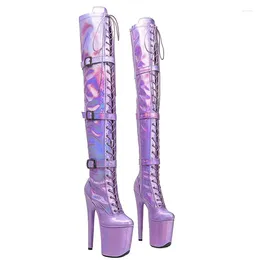 Dance Shoes Lace Up Sexy Model Shows PU Upper 20CM/8Inch Women's Platform Party High Heels Pole Thigh Boots 269