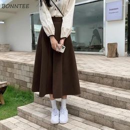 Skirts Long Skirt Women Midi A-line Solid All-match Soft French Elastic Waist Female Tender Clothes Autumn Korean Style Empire Faldas