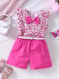 Clothing Sets Girls summer new casual fashion two-piece set + sweet floral ruffle top shorts set delivery belt Y240520W647