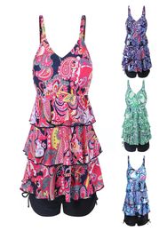 Women Plus Size Tankini Swimwear S-5XL Printing Padded Bathing Suits Tank Tops With Boyshorts Swimming Wear7938170
