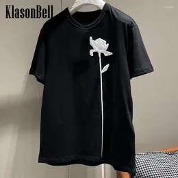 Women's T Shirts 4.23 KlasonBell Fashion Handmade Three-dimensional Rose Flower Art Tee Short Sleeve Women Cotton Soft Comfortable T-Shirt