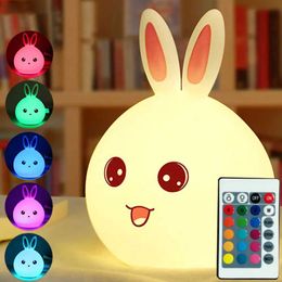 Lamps Shades Night Light Cute Rabbit Colourful Light Voice Controlled Clap Lamp Pat Lamp Night Feeding Baby Bedroom and Kids Christmas Gift Y240520485J