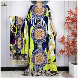 Ethnic Clothing 2024 Muslim Sets For Women Short Sleeve African Abaya Pattern Printing Cotton Loose Femme Robe Islamic Dresses With Big