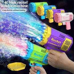 40 Holes Electric Rocket Bubble Machine Handheld Automatic Space Light Bubble Gun Kids Outdoor Battle Toys Without Bubble Water 240425