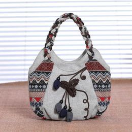 Shopping Bags Ethnic Style Canvas Handheld Women's Bag Versatile Lightweight Cotton Retro Handwoven