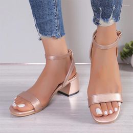 Sandals Mid Heels Women Summer Chunky Shoes 2024 Dress Walking Slippers Pumps Fashion Casual Cozy Brand Female Chaussure