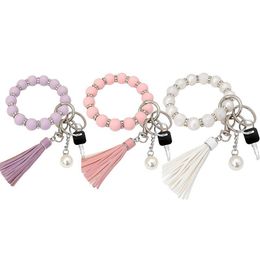 2024 New silicone beaded bracelet wrist keychain pendant pearl fringe string bracelet keychain batch