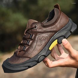 Casual Shoes Men Genuine Leather Outdoor Hiking Thick Bottom Fashion Sneakers