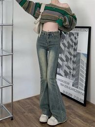 Women's Pants Flare Jeans Women Skinny High Waist Aesthetic Y2k Clothes Denim Trousers Vintage Washed Retro Mopping Korean Fashion Street