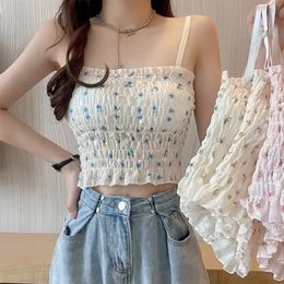 Small Floral Camisole Women Cute Tank Top Girl Summer Sexy All-match Casual One-piece Underwear With Bra Pad 240520