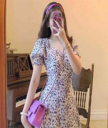 BP Midi Dress Women Elegant aline Korean Vintage Purple Chiffon Summer Woman Dresses Party Square Collar Boho Vestidos 2103315581542