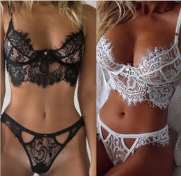 Women Separated Sleepwears Sexy Hollow Out Lace Bralet Bra Lace Lingerie Outfit and Pantie Sets Large Size Lace Underwear Suits8301881
