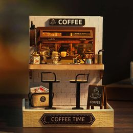 Coffee Shop Mini Doll DIY Small House Kit Making Room Toys, Home Bedroom Decoration with Furniture, W