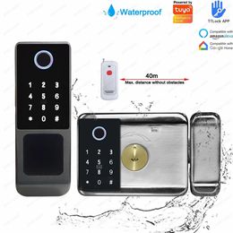 Outdoor Waterproof IP66 Tuya TTLock Fingerprint Card Code Electronic Password APP Keyless Entry Knobs Smart Door Lock for Home 240507