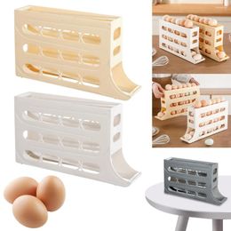 Kitchen Storage 4 Tiers Automatic Scrolling Egg Rack Large Capacity Rolling Eggs Dispenser Space-Saving For Refrigerator