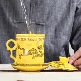 Mugs Jingdezhen Dragon Cup 4pcs Set Ceramic Mug With Cover Filter Office Meeting Personal Tea Porcelain Elegant