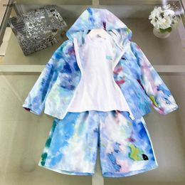 Brand baby tracksuits Summer Sunscreen set kids designer clothes Size 100-160 CM Colorful graffiti Hooded jacket and shorts T-shirt 24May