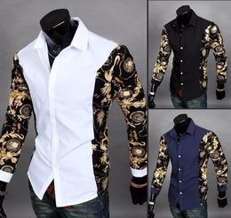 Whole New 2018 Black And Gold Dress Shirts Baroque Printed White Shirt Men Summer Outfits Camisas Slim Fit Chemise Cheap Clot4718217