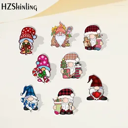 Brooches Cartoon Animals Merry Christmas Gnomes Pattern Acrylic Lapel Pin Resin Epoxy Pins Fashion Jewelry Accessories