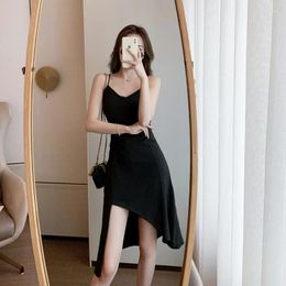 Casual Dresses Summer Black Off Shoulder Sexy Club Midi Dress 2024 Vinatge Korean Spaghetti Strap Sundress Women Elegant Bodycon Party