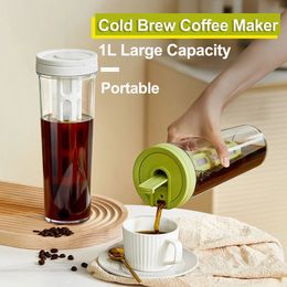 1L Manual Cold Brew Maker Refrigerator Water Kettle with Filter Portable Coffee Pot Fruit Tea Moka Coffeeware Teaware 240507