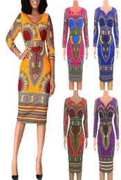 2020 new European and American women of African folk customs Sleeve Vneck dress tight skirt and long sections2243099