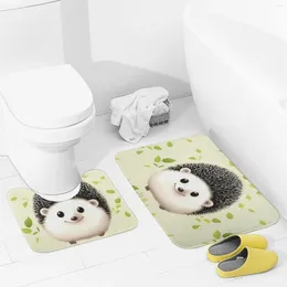 Bath Mats Bathroom Rugs Sets 2 Piece Cute Hedgehog Absorbent U-Shaped Contour Toilet Rug