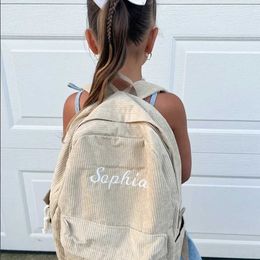 Backpacks Large capacity Corduroy backpack custom name solid color campus bag personalized travel simple Corduroy backpack unique gift d240520