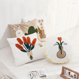 Pillow Nordic Flower Embroidered Cover 45X45 Spring Covers Decorative Cotton Canvas Home Pillows For Sofa