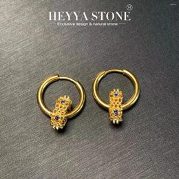 Hoop Earrings HEYYA STONE VINTAGE Blue Zircon Simple Classic Round Circle Gemstone Jewelry Handmade 14K GOLD Exclusive