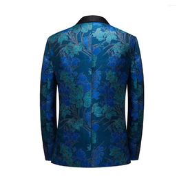 Men's Suits Mens Vintage Blue Floral Tuxedo Suit Jacket One Button Stylish Jacquard Prom Dinner Men Blazers Party Wedding Costume 3XL