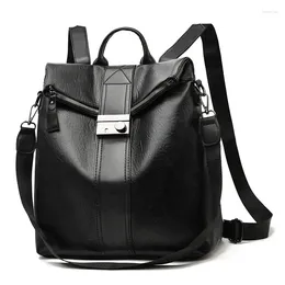 Backpack 2024 Fashion Female Black Casual For Women Pu Leather Backp Pack Shoulder Cross Bags Travel School