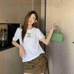 Women's T-Shirt Designer 2024 early spring letter embroidered logo short sleeved T-shirt for women loose round neck versatile casual top H7W2