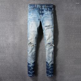 Men's Jeans Street Fashion Men High Quality Retro Blue Stretch Skinny Fit Ripped Patched Designer Hip Hop Brand Pants Hombre