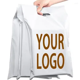 Gift Wrap Custom Logo White Poly Mailers With Handle Mailing Bags Envelopes Easy To Carry Thank You Hello Hey Self Adhesive